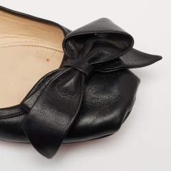 Pre Owned Christian Louboutin Black Leather Bow Detail Ballet Flats Size 35.5