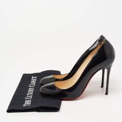 Pre Owned Christian Louboutin Black Patent Leather Simple Pumps Size 38.5