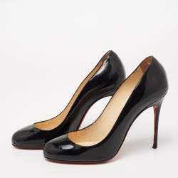 Pre Owned Christian Louboutin Black Patent Leather Simple Pumps Size 38.5