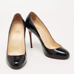 Pre Owned Christian Louboutin Black Patent Leather Simple Pumps Size 38.5