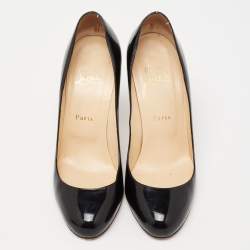 Pre Owned Christian Louboutin Black Patent Leather Simple Pumps Size 38.5