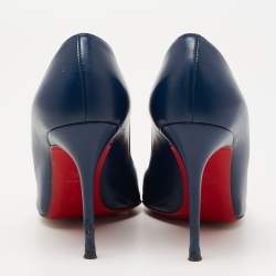 Christian Louboutin Navy Blue Leather Corneille Pointed Toe Pumps Size 35