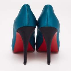 Christian Louboutin Blue/Black Satin Very Prive Peep Toe Platform Pumps Size 40