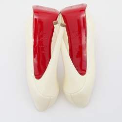 Pre Owned Christian Louboutin Off White Patent Leather Lady Peep Toe Platform Pumps Size 37.5