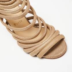 Christian Louboutin Gold/Brown Textured Suede Open-Toe Strappy Sandals Size 37