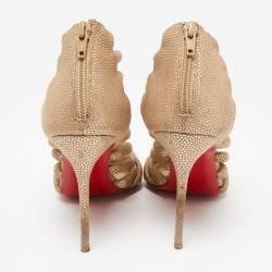 Christian Louboutin Gold/Brown Textured Suede Open-Toe Strappy Sandals Size 37