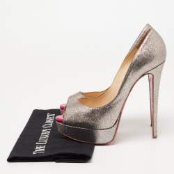 Christian Louboutin Metallic Multicolor Glitter Lady Peep Toe Platform Pumps Size 38.5