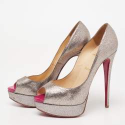 Christian Louboutin Metallic Multicolor Glitter Lady Peep Toe Platform Pumps Size 38.5