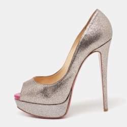 Christian Louboutin Metallic Multicolor Glitter Lady Peep Toe Platform Pumps Size 38.5