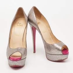 Christian Louboutin Metallic Multicolor Glitter Lady Peep Toe Platform Pumps Size 38.5