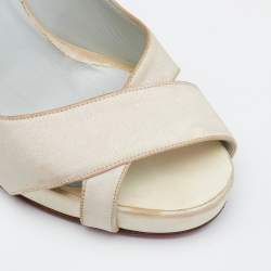 Pre Owned Christian Louboutin Off White Satin Shelley Peep-Toe Pumps Size 36