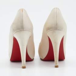 Pre Owned Christian Louboutin Off White Satin Shelley Peep-Toe Pumps Size 36