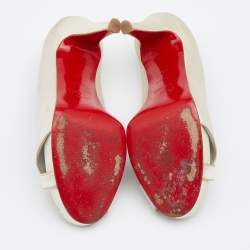 Pre Owned Christian Louboutin Off White Satin Shelley Peep-Toe Pumps Size 36