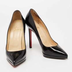 مملوكة مسبقًا حذاء كعب عالي كريستيان لوبوتان بيغال بلاتو جلد أسود لامع مقاس 38