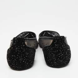 مملوكة مسبقًا حذاء باليرينا فلات كريستيان لوبوتان فوليه ستراس سويدي مرصع وشبك أسود مقاس 37.5