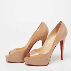 مملوكة مسبقًا Christian Louboutin Beige Patent Leather Very Prive Peep Toe Platform Pumps Size 37.5
