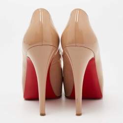 مملوكة مسبقًا Christian Louboutin Beige Patent Leather Very Prive Peep Toe Platform Pumps Size 37.5