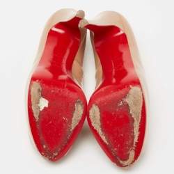 مملوكة مسبقًا Christian Louboutin Beige Patent Leather Very Prive Peep Toe Platform Pumps Size 37.5