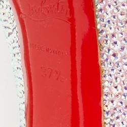 Pre Owned Christian Louboutin Pink/Silver Crystal Embellished Suede Daffodile Platform Pumps Size 37.5