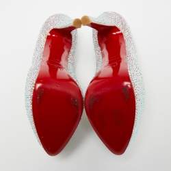 Pre Owned Christian Louboutin Pink/Silver Crystal Embellished Suede Daffodile Platform Pumps Size 37.5