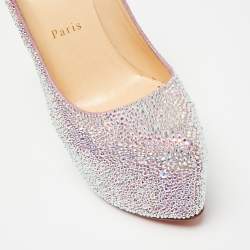Pre Owned Christian Louboutin Pink/Silver Crystal Embellished Suede Daffodile Platform Pumps Size 37.5
