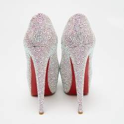 Pre Owned Christian Louboutin Pink/Silver Crystal Embellished Suede Daffodile Platform Pumps Size 37.5