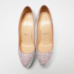 Pre Owned Christian Louboutin Pink/Silver Crystal Embellished Suede Daffodile Platform Pumps Size 37.5