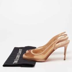 Pre Owned Christian Louboutin Beige Mesh and Patent Leather Slingback Pumps Size 38