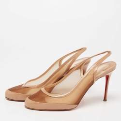 Pre Owned Christian Louboutin Beige Mesh and Patent Leather Slingback Pumps Size 38