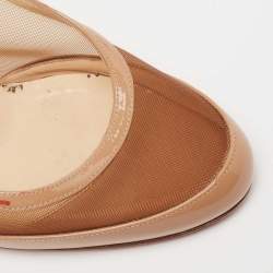 Pre Owned Christian Louboutin Beige Mesh and Patent Leather Slingback Pumps Size 38