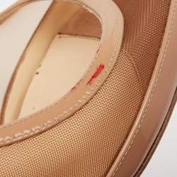 Pre Owned Christian Louboutin Beige Mesh and Patent Leather Slingback Pumps Size 38