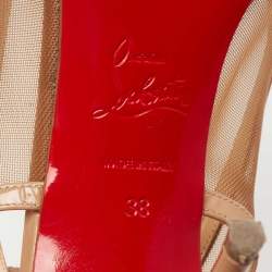 Pre Owned Christian Louboutin Beige Mesh and Patent Leather Slingback Pumps Size 38