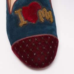 Christian Louboutin Tricolor Suede And Velvet I Love My Loubies Loafers Size 38.5