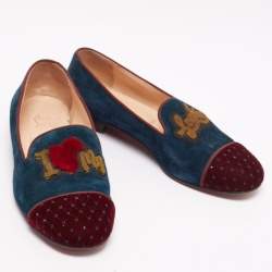 Christian Louboutin Tricolor Suede And Velvet I Love My Loubies Loafers Size 38.5