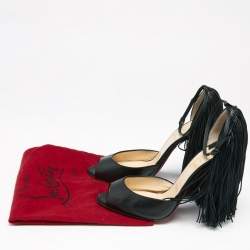 Christian Louboutin Black Leather Otrot Fringe Ankle-Strap Sandals Size 40 