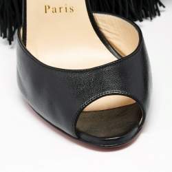 Christian Louboutin Black Leather Otrot Fringe Ankle-Strap Sandals Size 40 