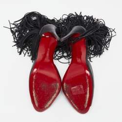 Christian Louboutin Black Leather Otrot Fringe Ankle-Strap Sandals Size 40 