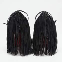 Christian Louboutin Black Leather Otrot Fringe Ankle-Strap Sandals Size 40 