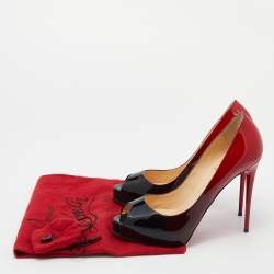 Pre Owned Christian Louboutin Black/Red Ombre Patent Leather New Very Prive Peep Toe Pumps Size 38.5