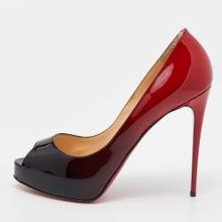 Pre Owned Christian Louboutin Black/Red Ombre Patent Leather New Very Prive Peep Toe Pumps Size 38.5