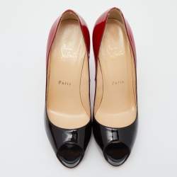 Pre Owned Christian Louboutin Black/Red Ombre Patent Leather New Very Prive Peep Toe Pumps Size 38.5