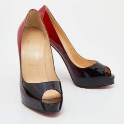 Pre Owned Christian Louboutin Black/Red Ombre Patent Leather New Very Prive Peep Toe Pumps Size 38.5