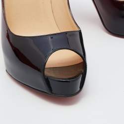 Pre Owned Christian Louboutin Black/Red Ombre Patent Leather New Very Prive Peep Toe Pumps Size 38.5