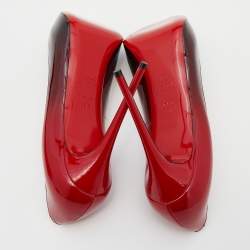 Pre Owned Christian Louboutin Black/Red Ombre Patent Leather New Very Prive Peep Toe Pumps Size 38.5