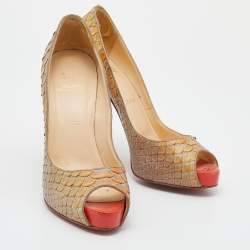 Christian Louboutin Beige Python Leather Altadama Peep Toe Pumps Size 39