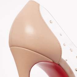 Pre Owned Christian Louboutin Beige Leather And PVC Degrastrass Pointed Toe Pumps Size 38