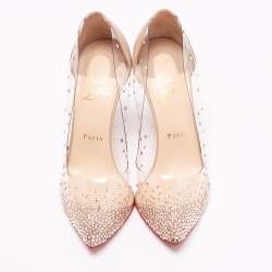 Pre Owned Christian Louboutin Beige Leather And PVC Degrastrass Pointed Toe Pumps Size 38