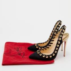 مملوكة مسبقًا Christian Louboutin Black Suede And Leather Trim Whipstitch Ostri Slingback Sandals Size 37