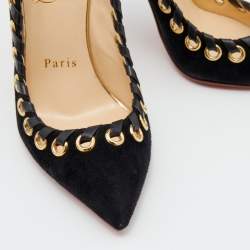 مملوكة مسبقًا Christian Louboutin Black Suede And Leather Trim Whipstitch Ostri Slingback Sandals Size 37