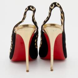 م ملوكة مسبقًا Christian Louboutin Black Suede And Leather Trim Whipstitch Ostri Slingback Sandals Size 37
